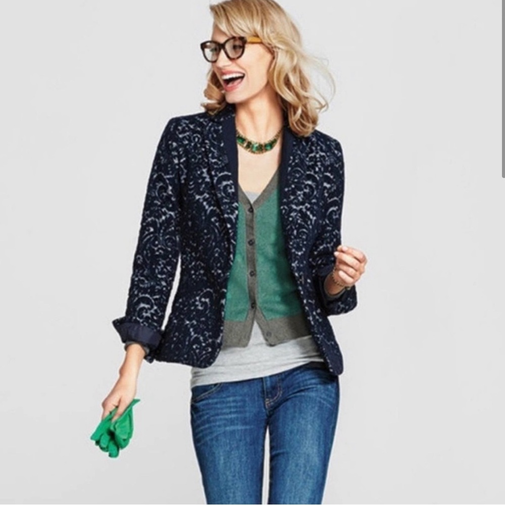 Cabi Jaquard blue textured pile #109 blazer